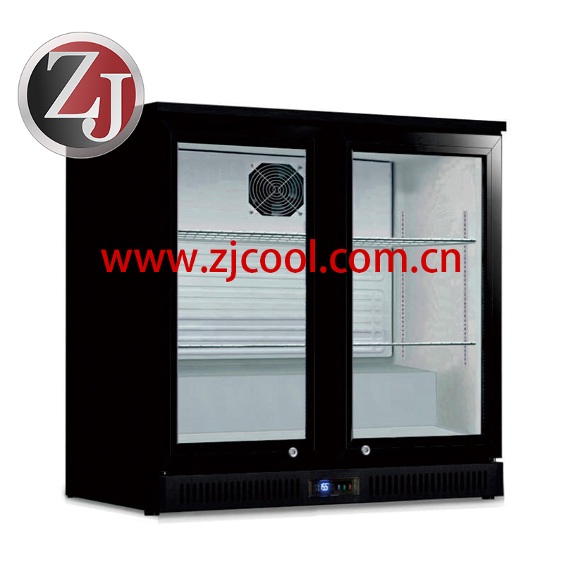 Double Swing Door Backbar Black Outside White Inside R600a Sliding Door Beer Cooler  